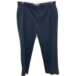 Perry Ellis Cotton Black Flat Front Pockets Zip Hook Eye Tailored Fit Chino Pant